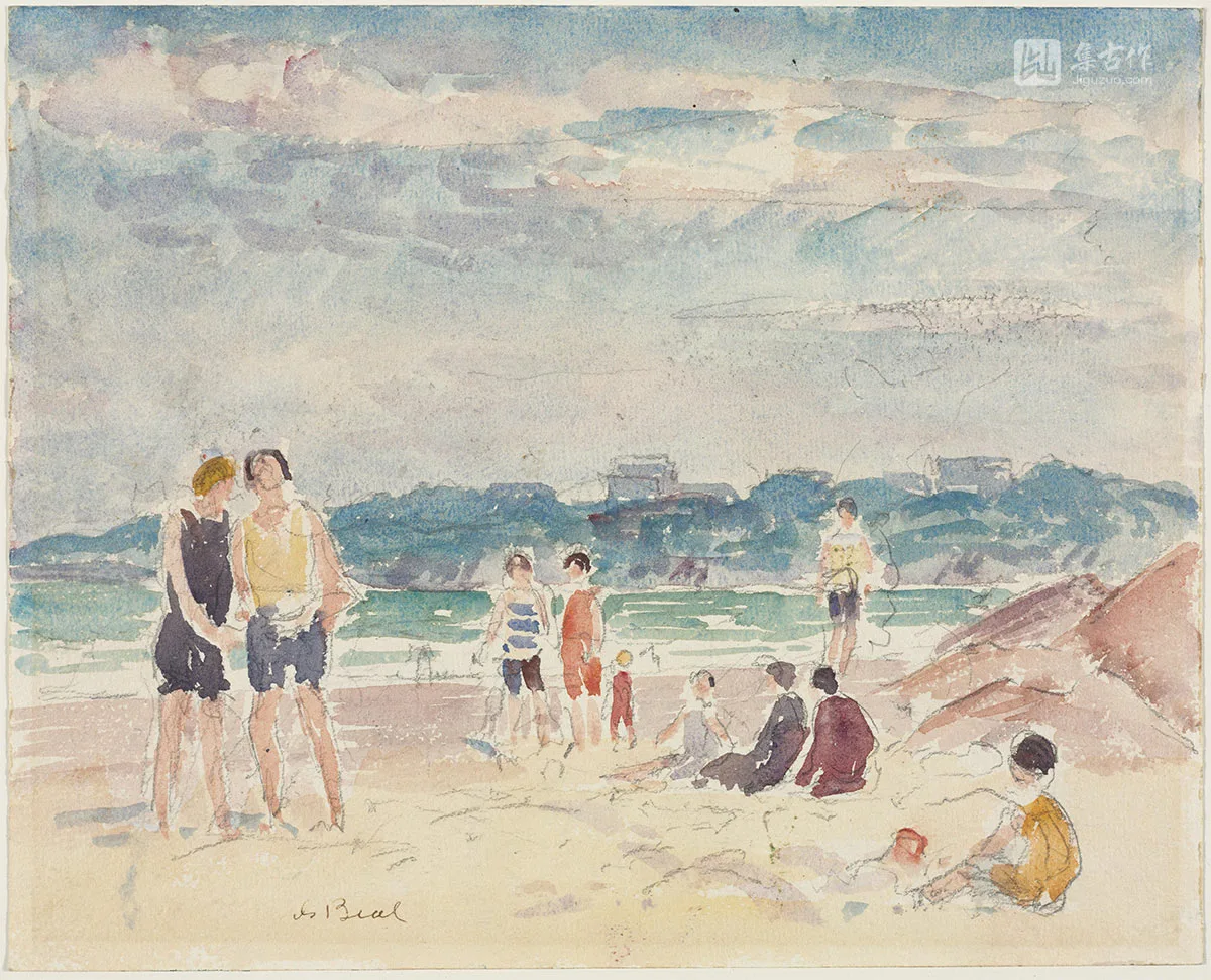 吉福德·比尔水彩风景《海滨浴场》