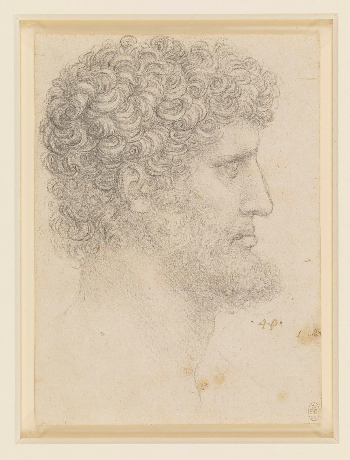 达·芬奇素描《有胡子的卷发男子头像》