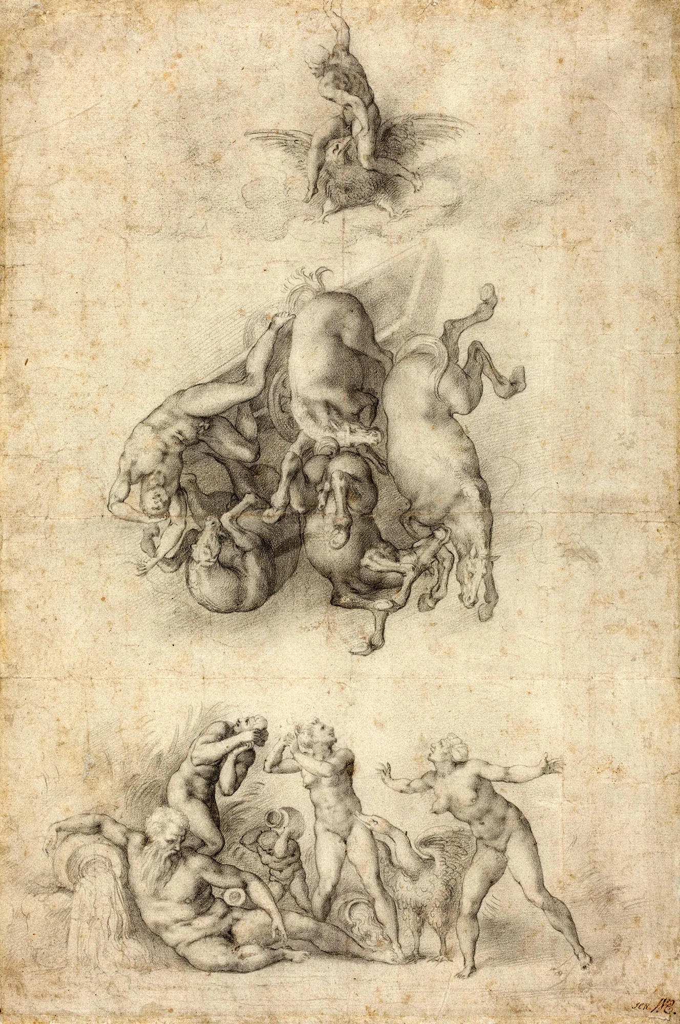 仿米开朗基罗素描稿《法厄同的陨落》