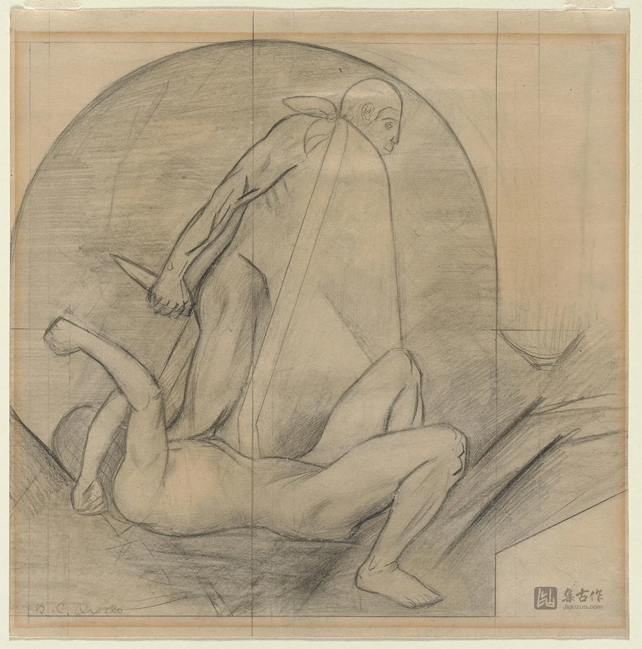 奥罗斯科素描稿《壁画原住民族》习作