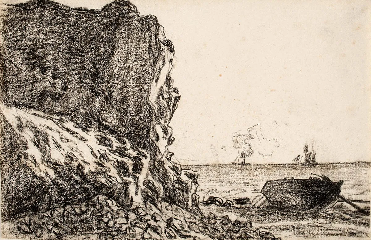 克劳德·莫奈素描风景作品《圣阿德雷斯的悬崖和大海》