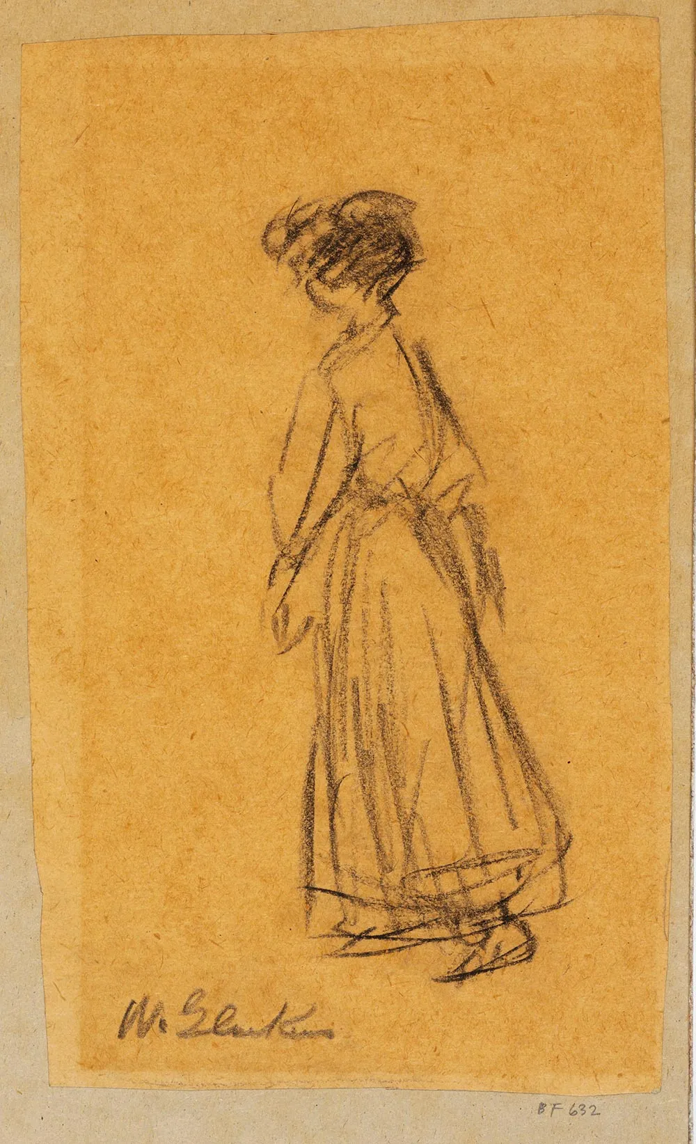 威廉·格拉肯斯素描作品《行走的女人》