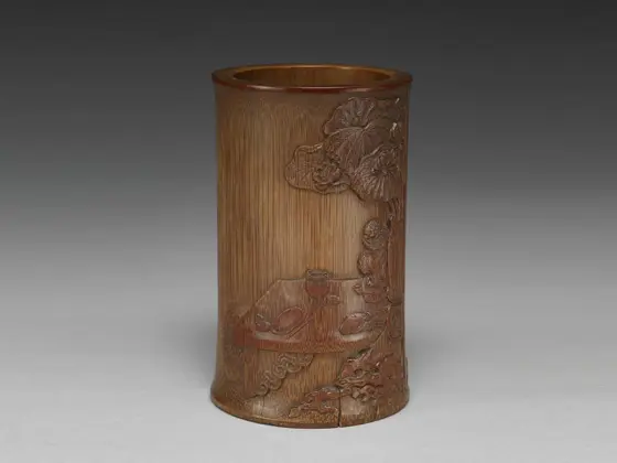 清代“竹雕人物图笔筒”雕刻- 艺术品- 集古作网
