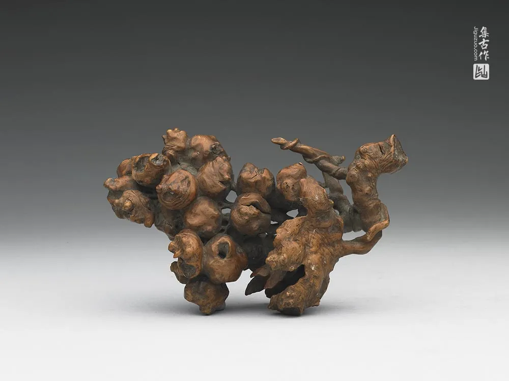 清代树根雕瓜果形器雕刻-(2)