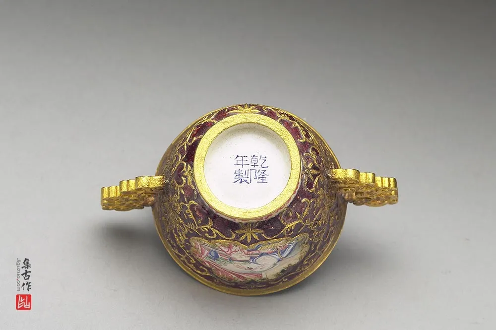 清代金胎内填兼画珐琅西洋母子图杯-(3)