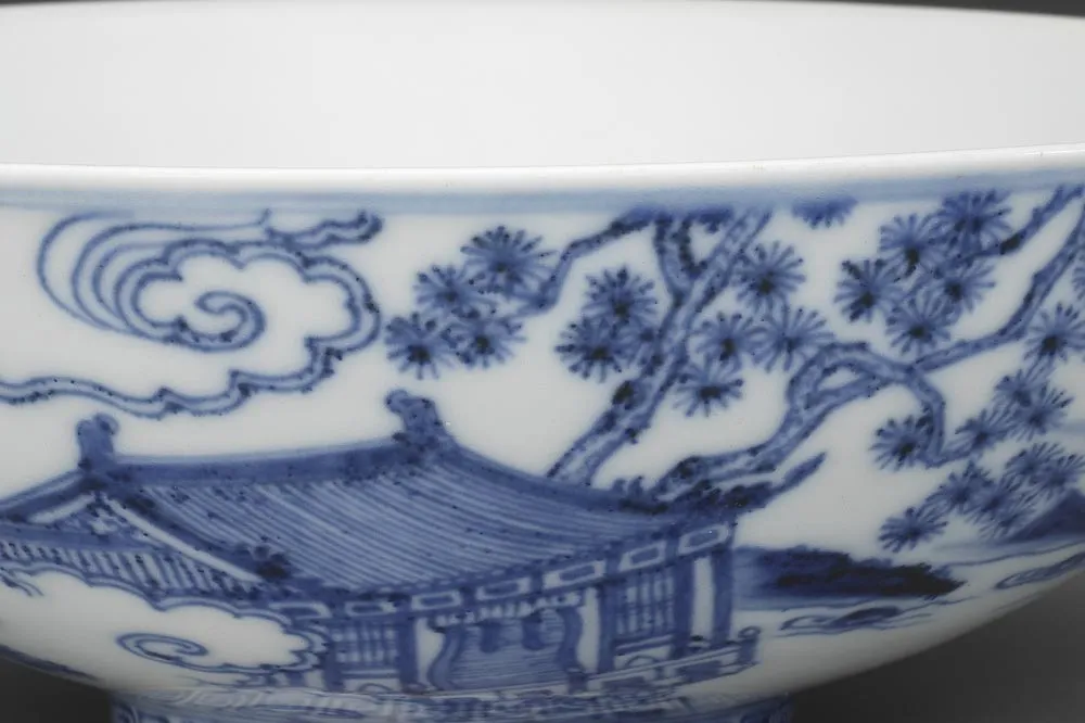 明代“青花山水仙人图碗”陶瓷器- 陶瓷器高清图片下载- 集古作网
