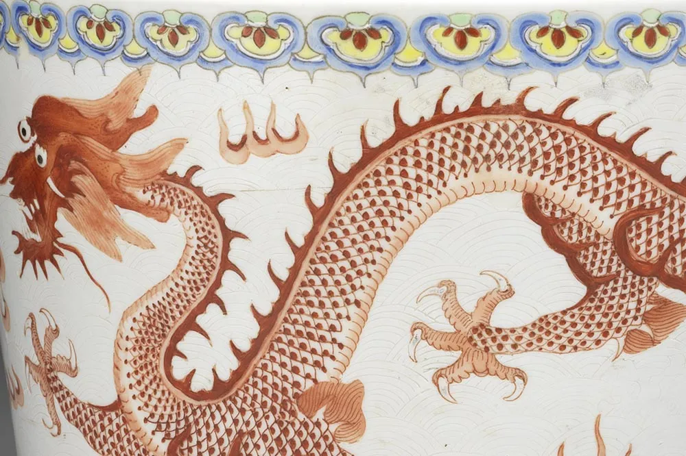 中国美術 粉彩 色絵 黄地 纏草花龍紋 盤 φ40.5cm (LC340) 中国美術 粉彩 色絵 黄地 纏草花龍紋 盤 φ40.5cm (LC340) 中国