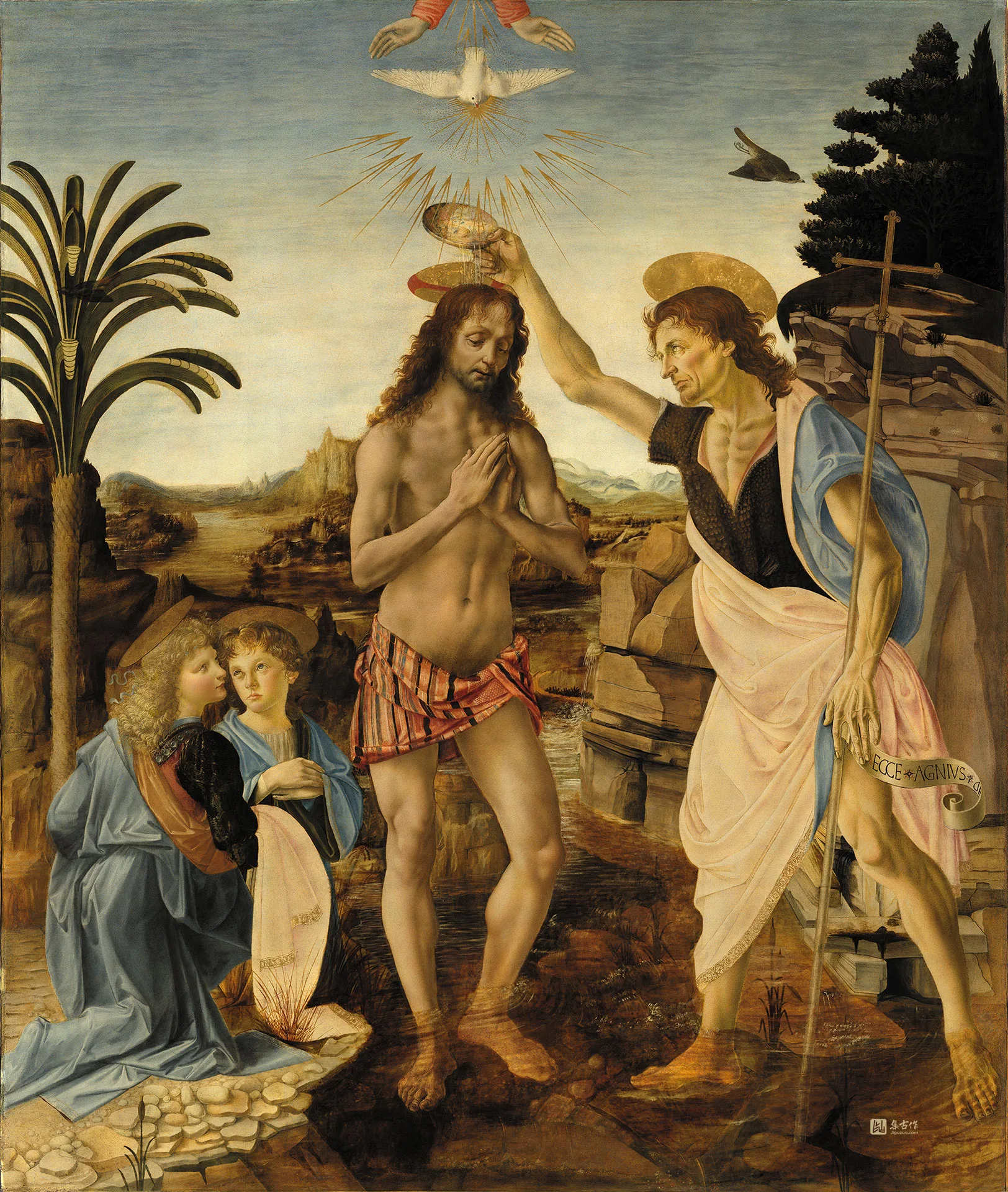 韦罗基奥工作室、达芬奇《基督受洗》高清图片