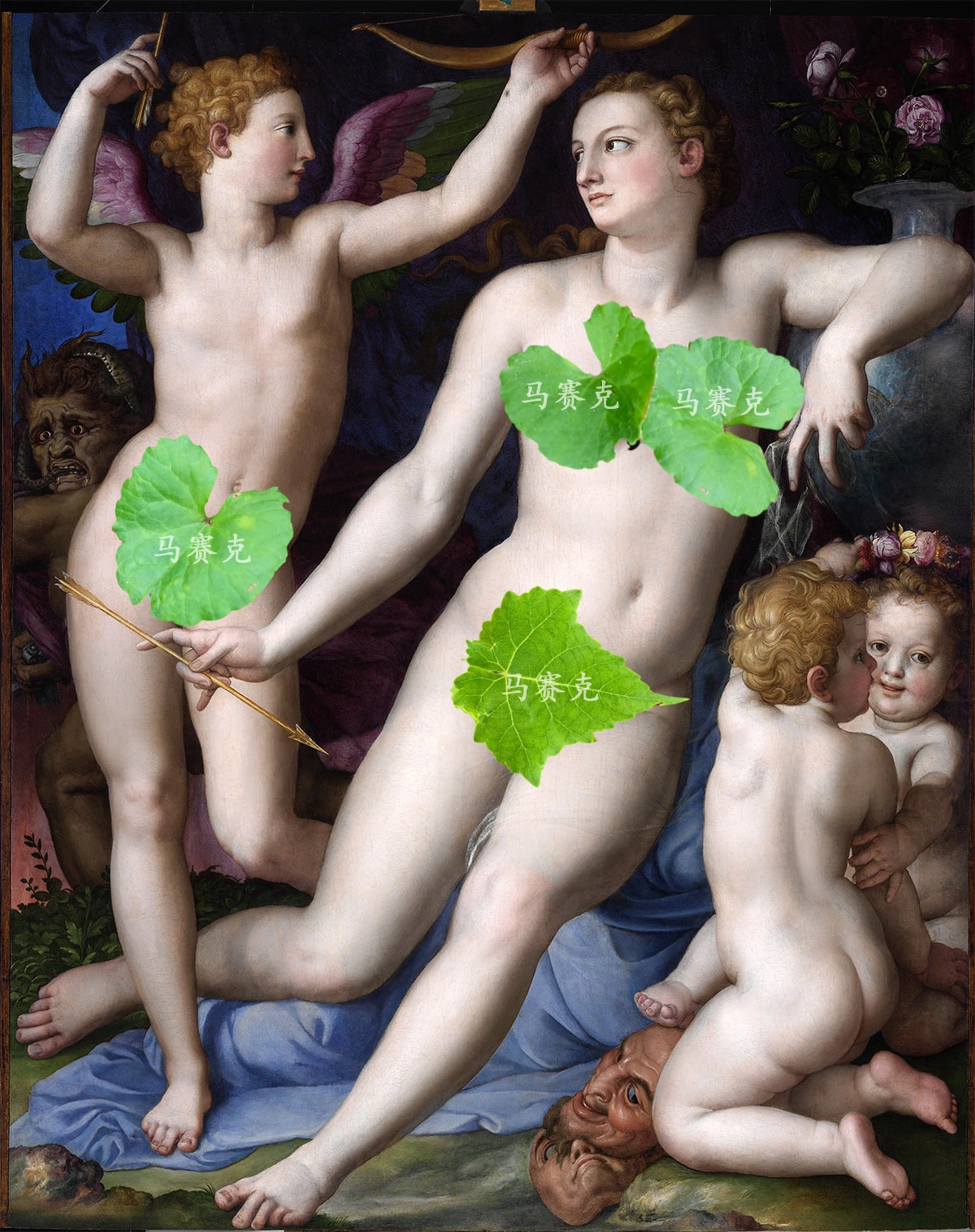 阿尼奥洛·布龙齐诺矫饰主义油画作品《维纳斯、丘比特与嫉妒》局部