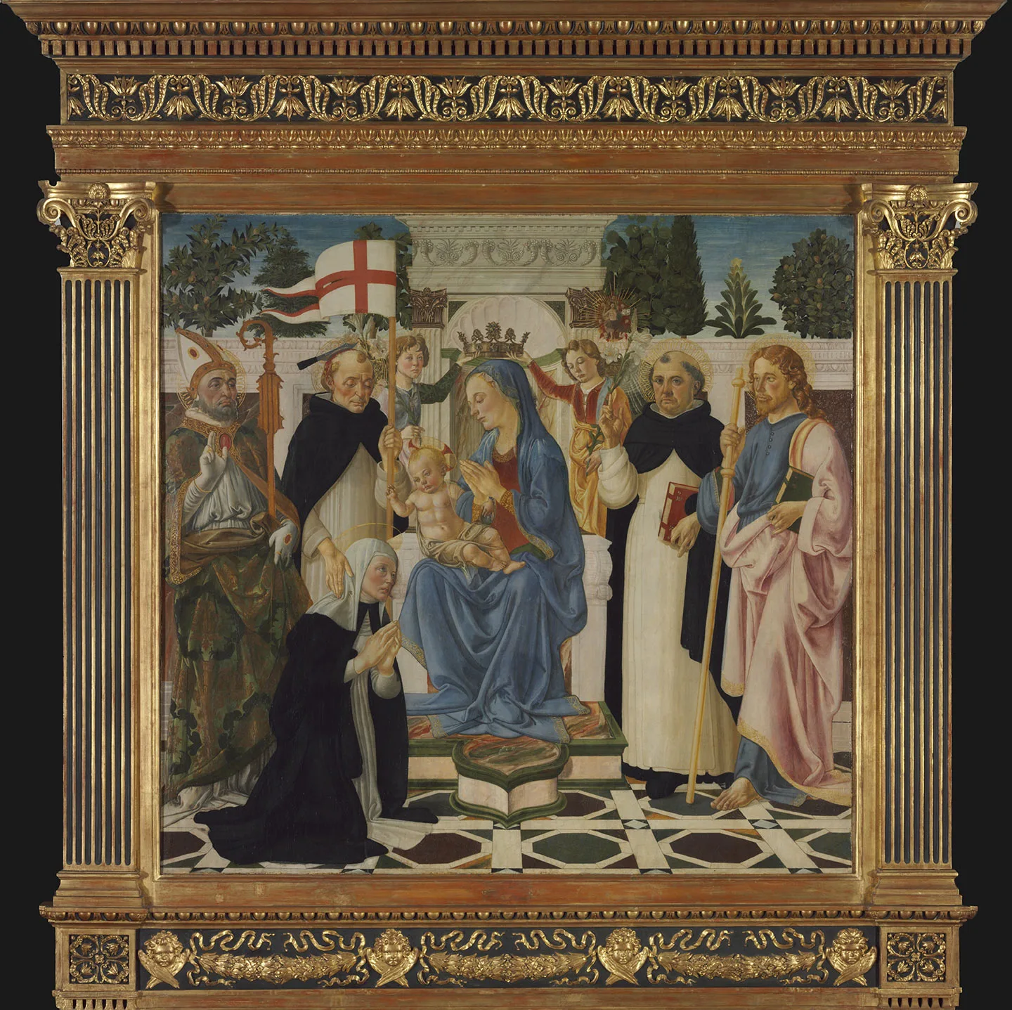 韦罗基奥蛋彩画《圣母子与五圣徒二天使》