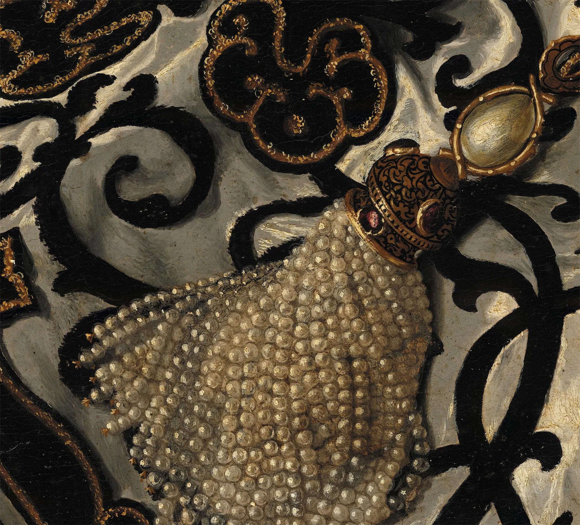 布龙齐诺风格主义肖像画《托莱多的埃利诺拉肖像》服饰局部细节