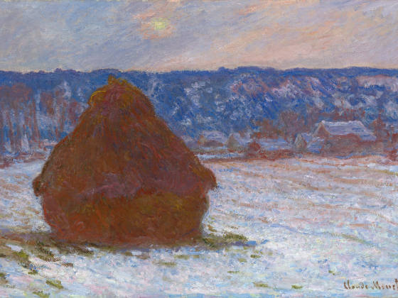 莫奈油画《阴天雪景的干草堆》