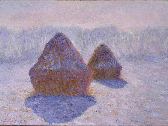 莫奈油画《干草堆（雪与日光的效果）》