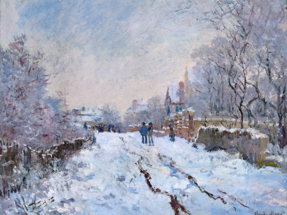 莫奈油画风景《阿让特伊的雪景》
