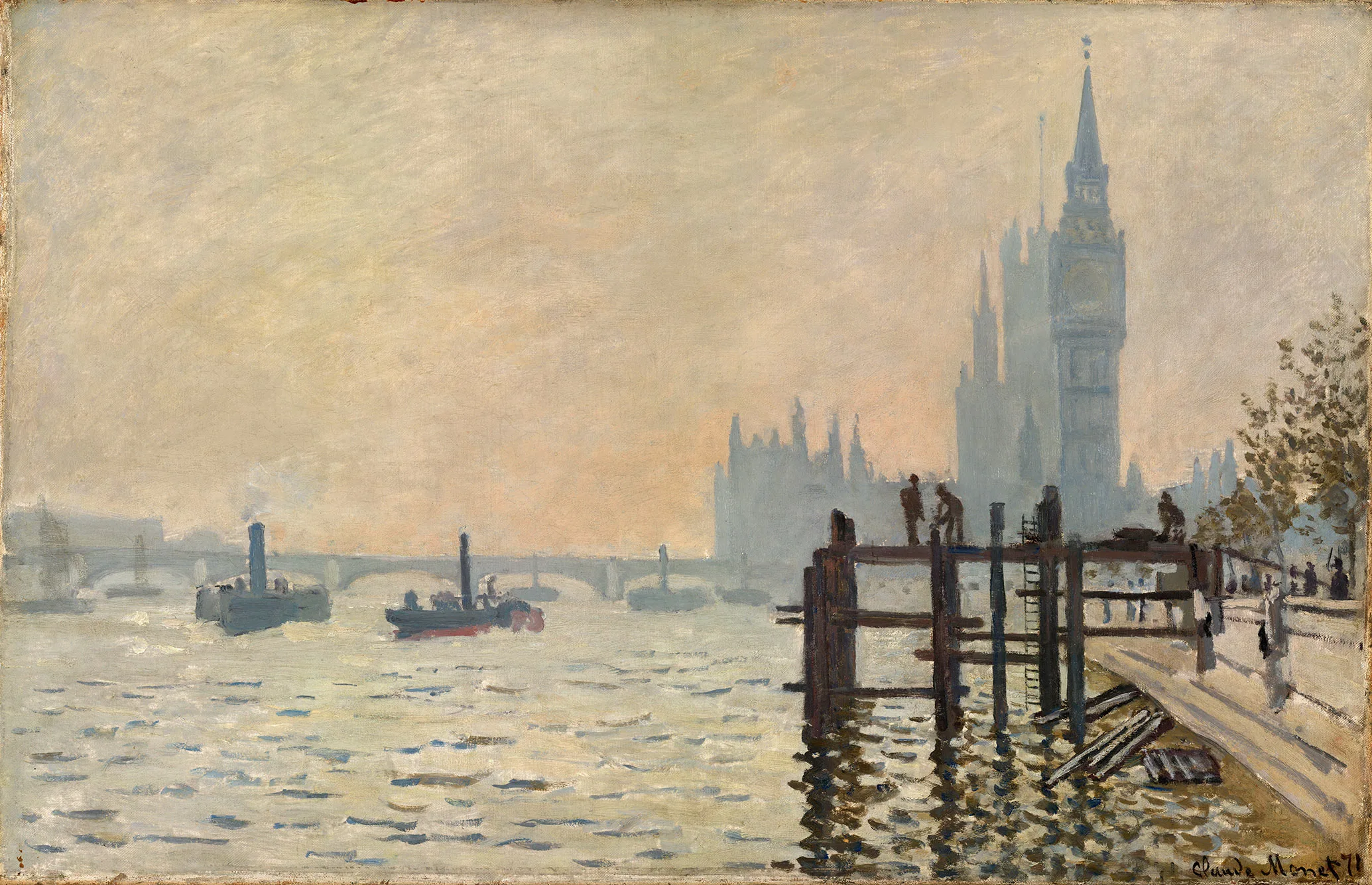 莫奈油画风景《威斯敏斯特下游的泰晤士河》高清图片