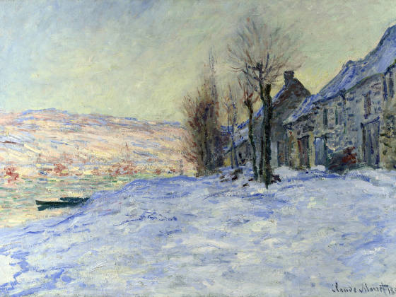 印象派莫奈油画风景《拉瓦库尔雪景》