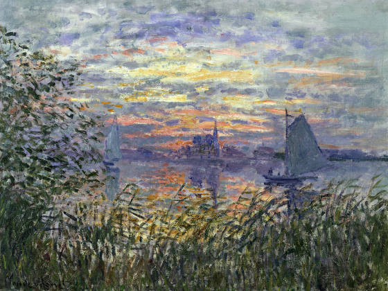 印象派莫奈油画海景《海上日落》