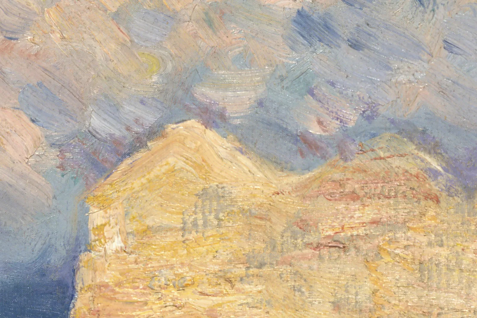 印象派莫奈油画海景《埃特勒塔：海滩与阿蒙悬崖》 - 油画高清图片下载