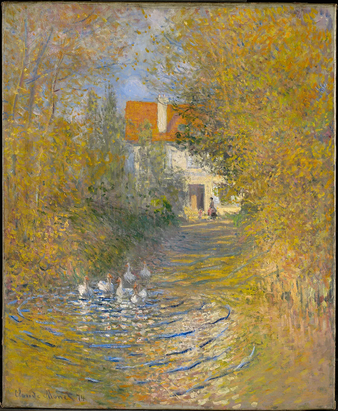 印象派莫奈油画风景《群鹅》