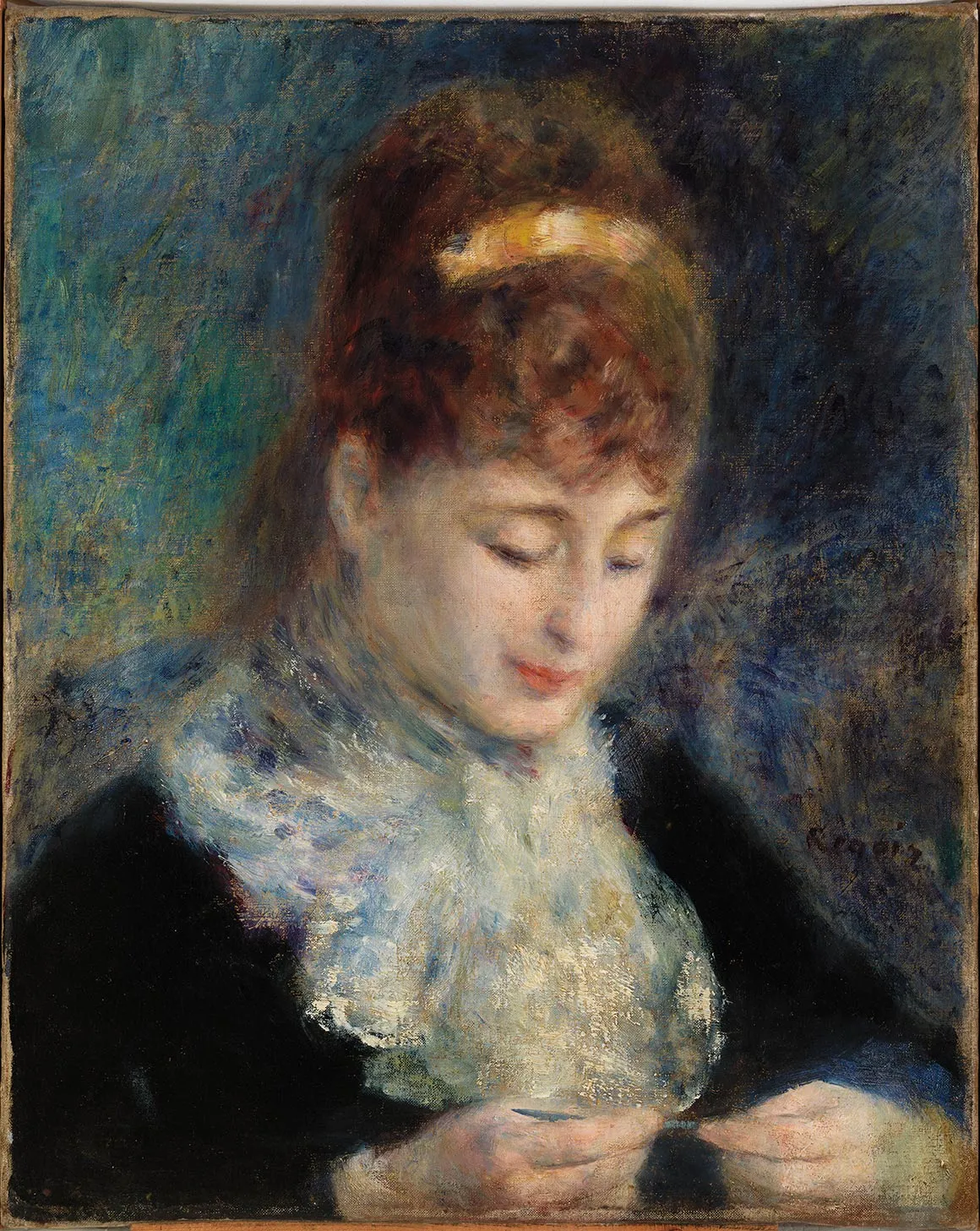 雷诺阿油画人物《钩针编织的女人》