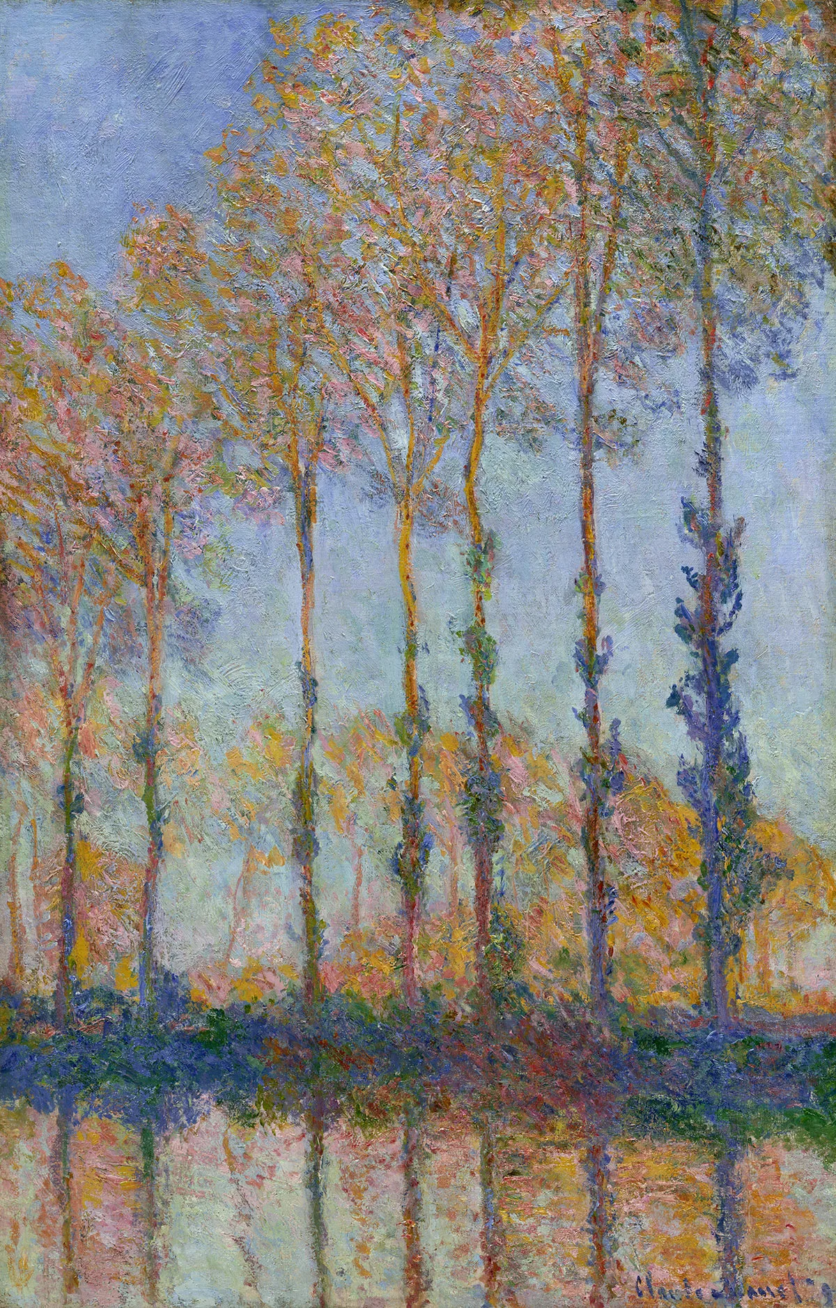 印象派莫奈油画风景《深秋的杨树》