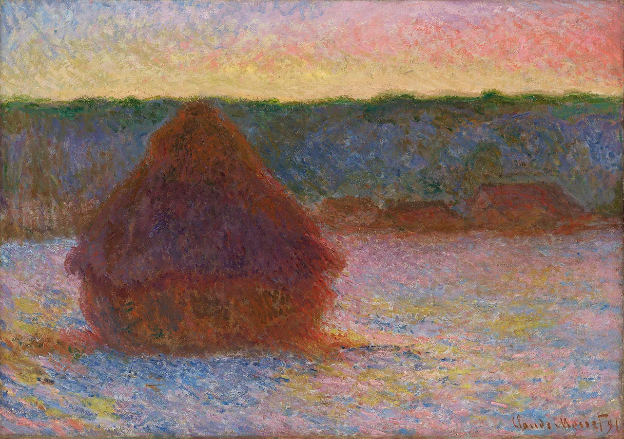印象派莫奈作品《干草堆（冬季日落）》