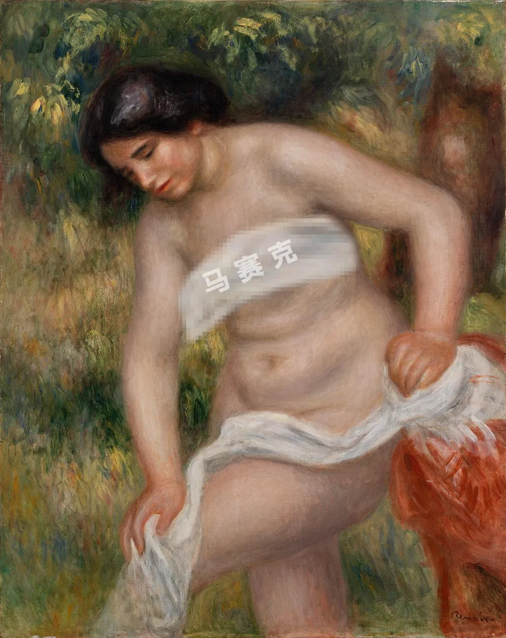 雷诺阿油画人物《沐浴者擦干身体》