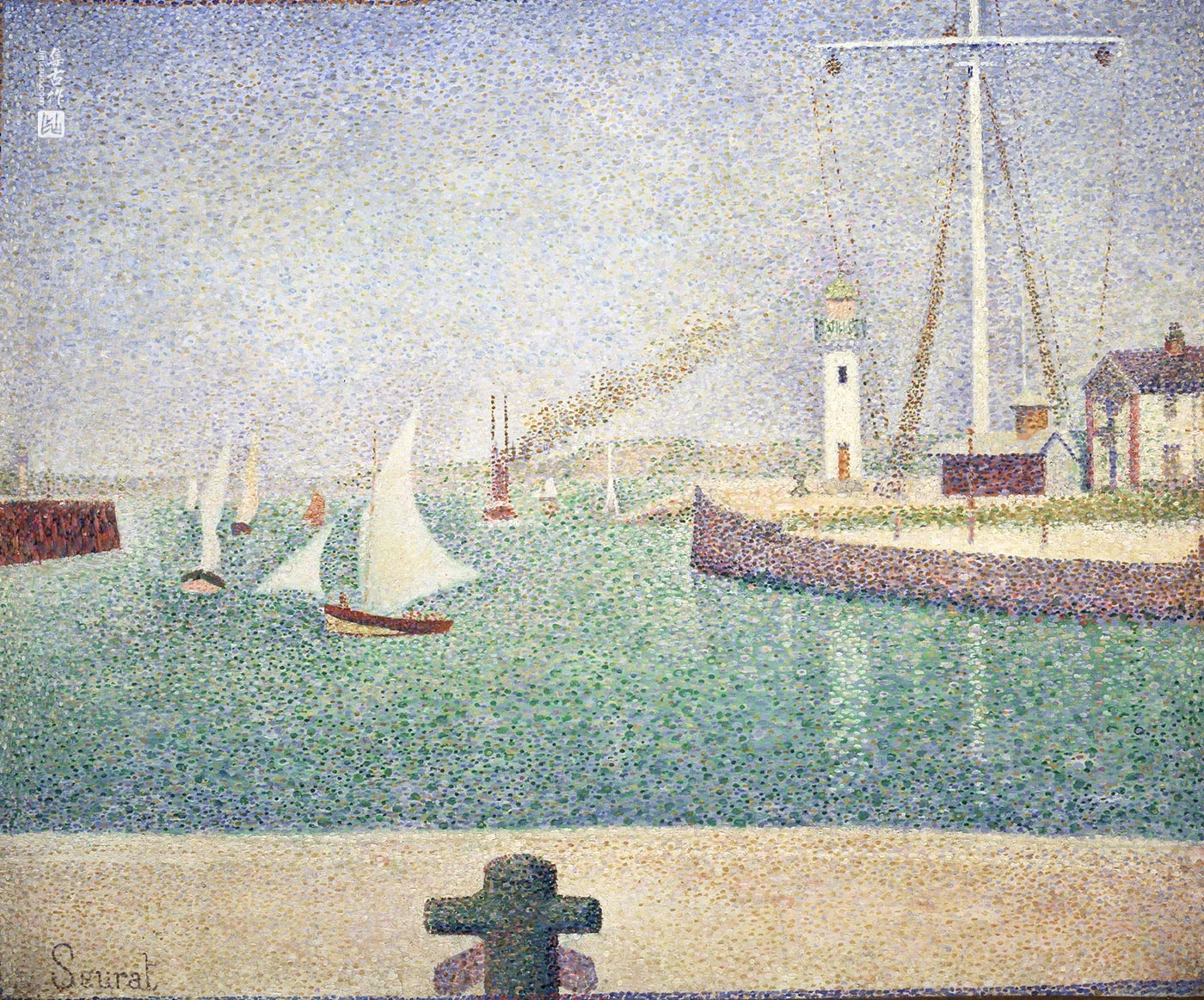 乔治·修拉油画《翁弗勒尔港入口》风景作品