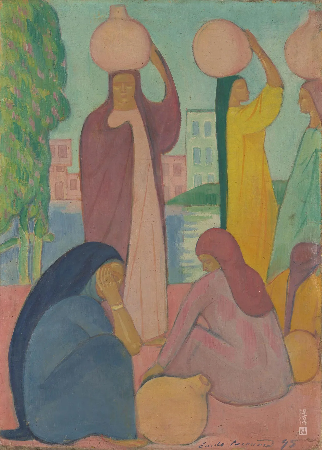 埃米尔·伯纳德油画人物《水边的女人，与水壶》