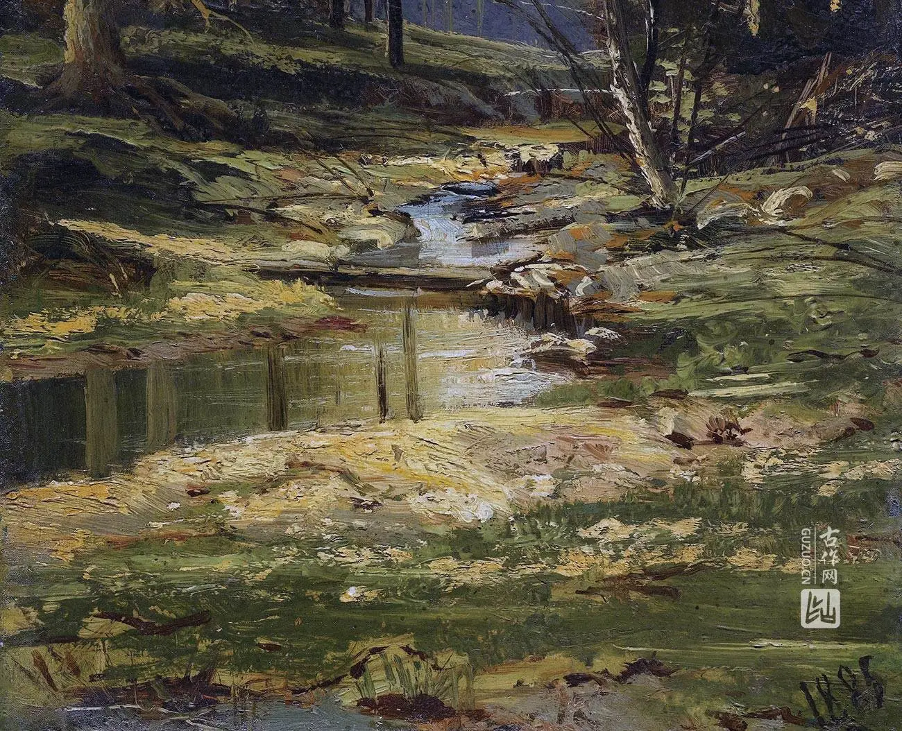 希施金油画风景森林中的小溪_02
