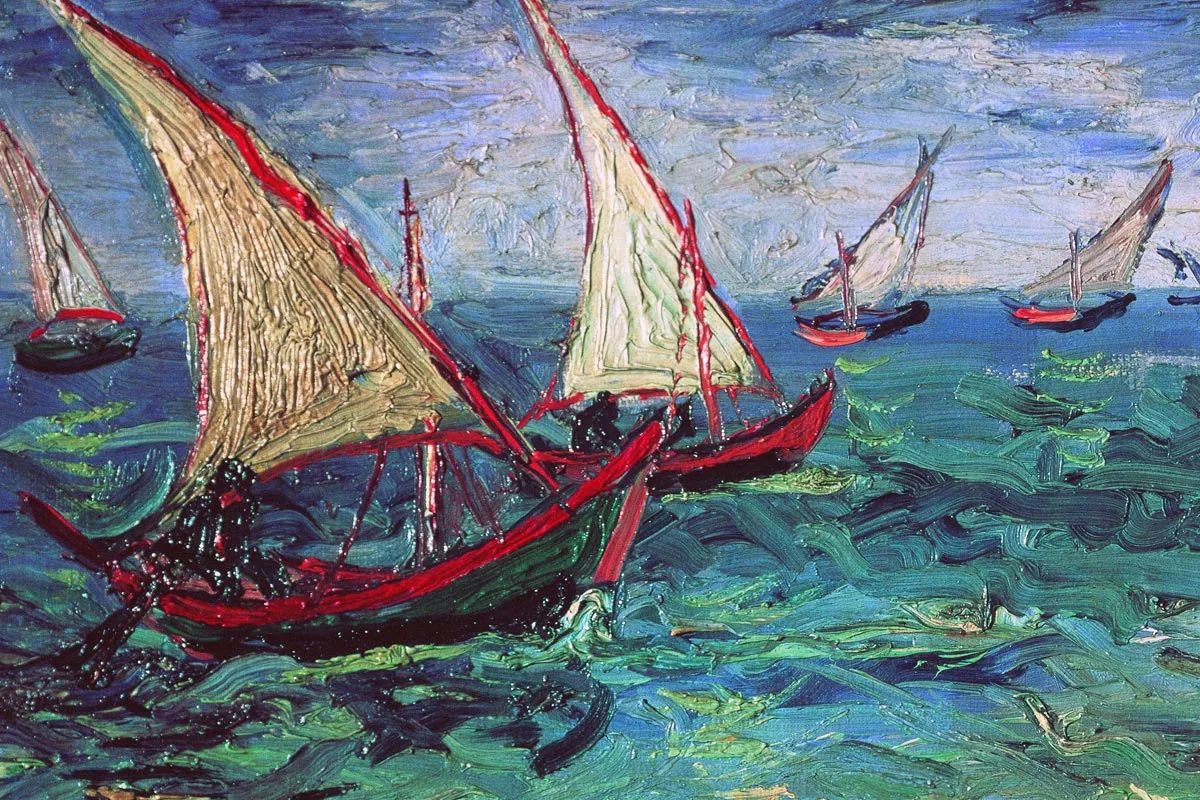 梵高油画海景《海上的帆船》 - 油画高清图片下载- 集古作网